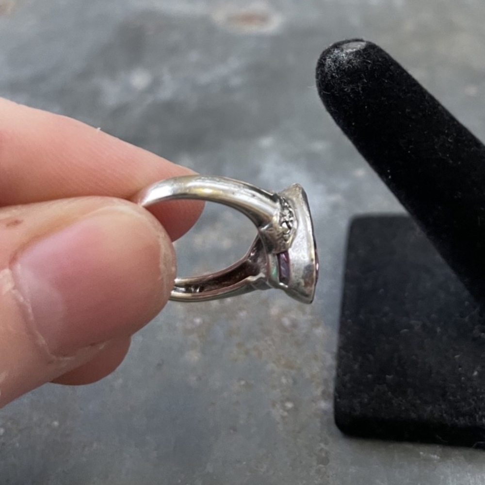 Pink Tourmaline and Marcasite Oval Ring Size 5.5 - Picture 4 of 5